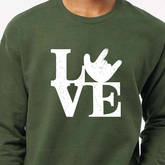 Crew Sweatshirt - LOVE w/ ILU - Green Shirt (Two Print Options)