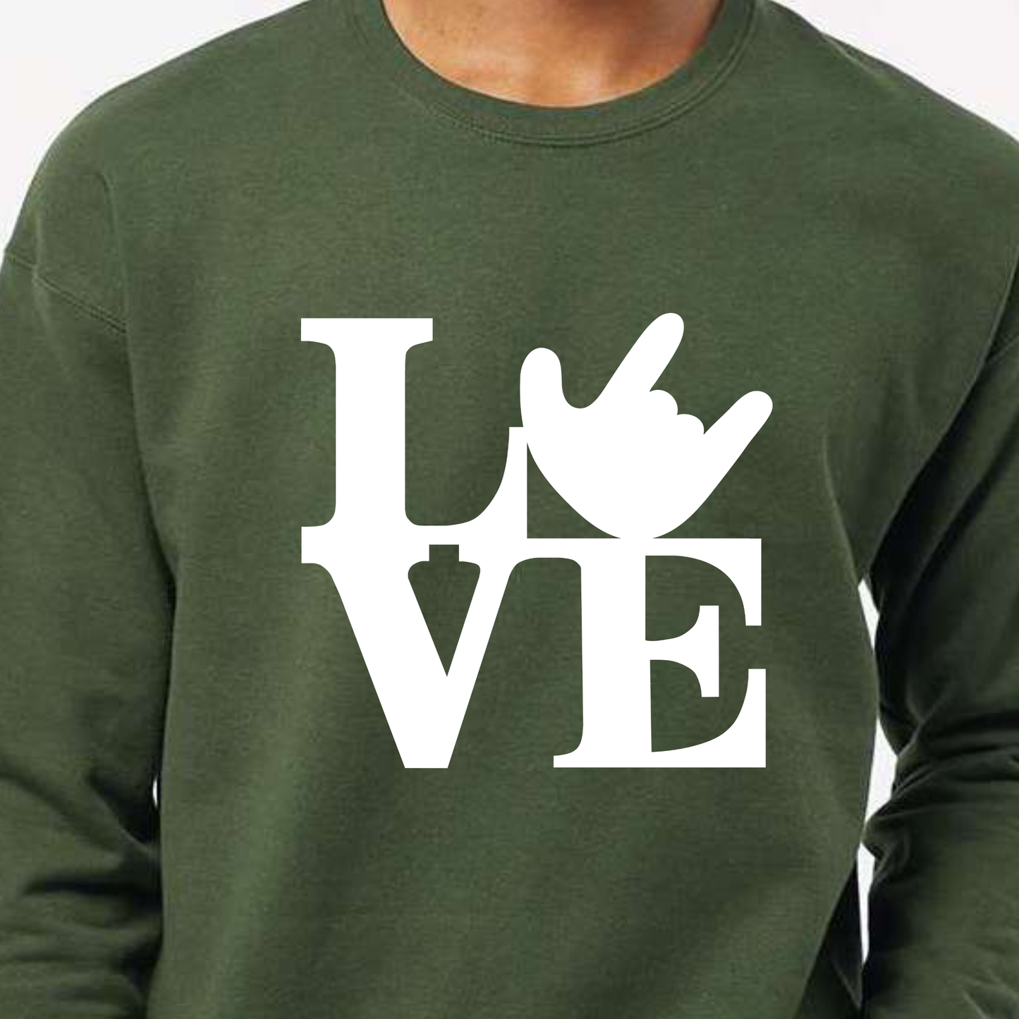 Crew Sweatshirt - LOVE w/ ILU - Green Shirt (Two Print Options)