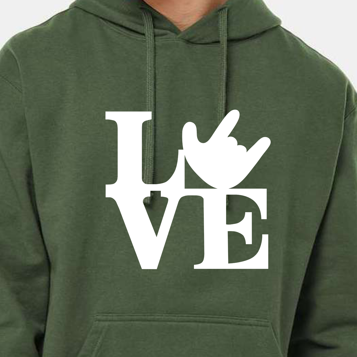 Hoodie Sweatshirt - LOVE w/ ILU - Green Shirt (Two Print Options)