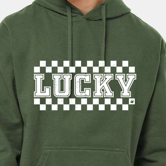 Hoodie Sweatshirt - LUCKY w/ Checkers - Two print options