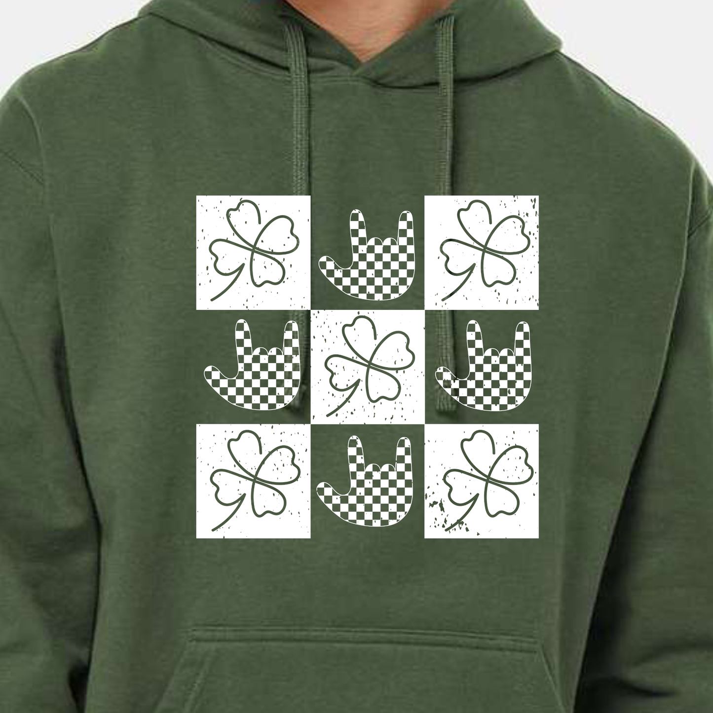 Hoodie Sweatshirt - Clovers/ILU Checkers